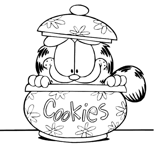 coloriage garfield dans la boite a cookies